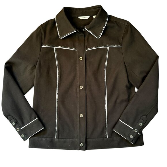 Vintage Laura Ashley Oversized Western Snap Front Black Shirt Jacket (Small) - Picture 1 of 6